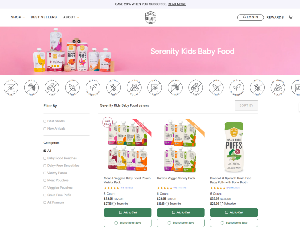 Serenity baby food brand